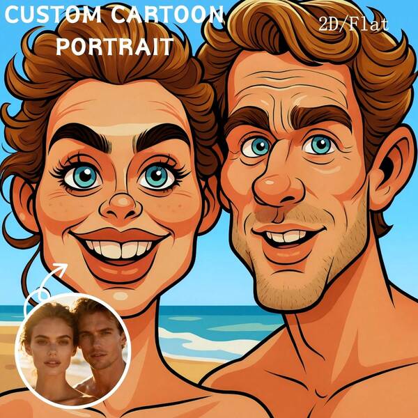 Personalisiertes Cartoon-Poster, übertriebener humorvoller Stil, gerahmte oder ungerahmte Wandkunst, die romantische Strandmomente einfängt! Fotos in einen animierten Stil verwandeln, Highlights für die Heimdekoration schaffen, romantisches Weihnachten, Valentinstag Geschenkidee, kreatives Geschenk für Paare, Familie, Liebesgeschichte mit Märchenzauber anreichern, perfekte Wahl um romantische Momente festzuhalten