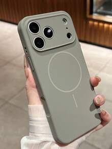 1pc Matte Liquid Silicone Minimalist Magnetic Phone Case, Compatible With IPhone 17 Air 16 15 14 13 12 Pro Max Plus, Supports Wireless Charging, Soft Silicone Back Cover - Grey - View 3