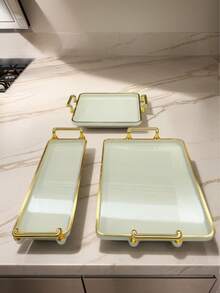 1pc Modern Handle Design Ps Tray For Kitchen Serving,Kitchen,Christmas Gift - White - View 8