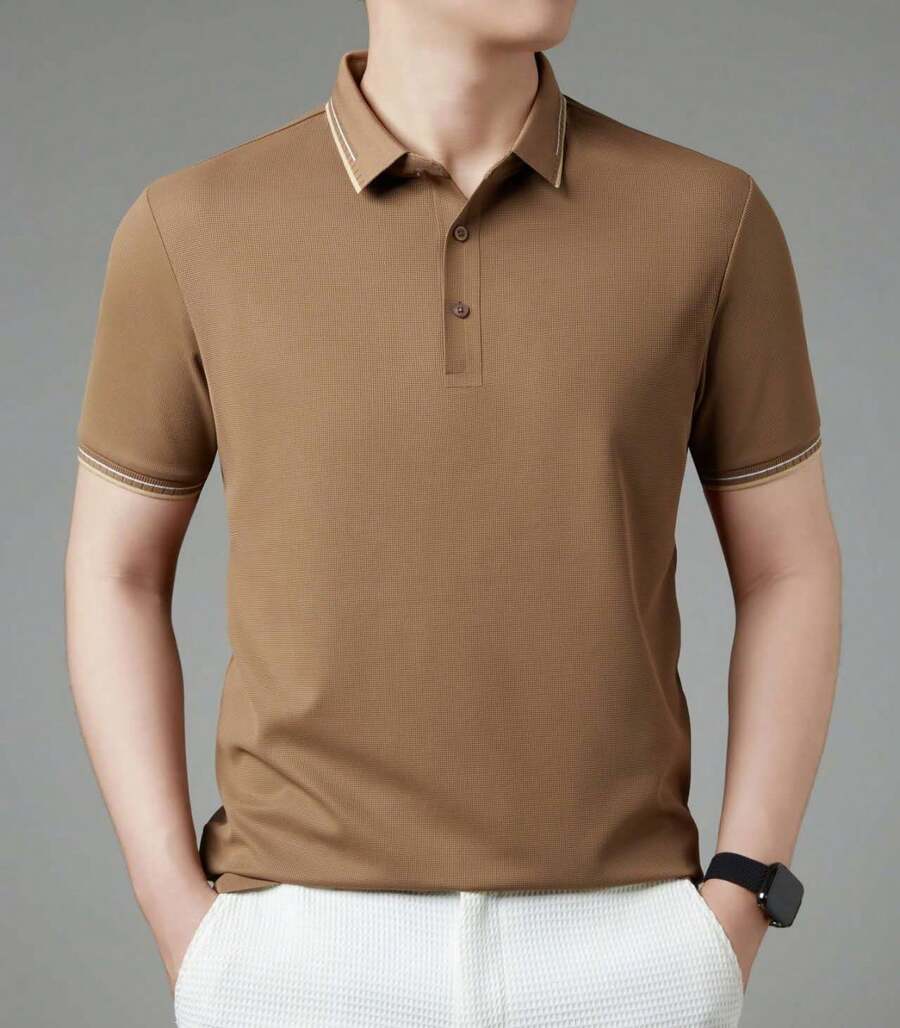 Camisa polo casual de seda gelada da moda masculina de 2025