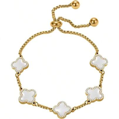 Clover Bracelet Women 18K Gold Plated WhiteBlackGold Flower Four Leaf Clover Bracelets  Adjustable Jewelry Luky Gifts Women
