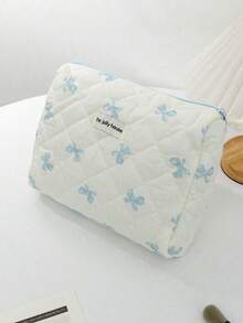 Light Blue Bow Print Large Capacity Makeup Bag, Multi-Functional Cosmetic Organizer Pouch, Wallet Style Storage Bag, Portable Makeup Brush Holder, Zipper Closure Organizer Bag For Skincare, Cosmetics, Lip Balm, Sunscreen, Hand Cream, Earphones, Coins, Stationery, Small Items, Travel Essential, Cruise Essential, Dorm Essential, Cosmetic Bag, Cosmetic Storage Box, Cosmetic Organizer, Clutch, Women's Clutch, Women's Gift, Christmas Gift, Great Gift For Her - Baby Blue - View 14