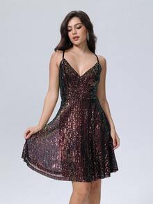 D&M Colorful Sequin Waist Ruched Criss-Cross Strap Dress - Multicolor - View 6