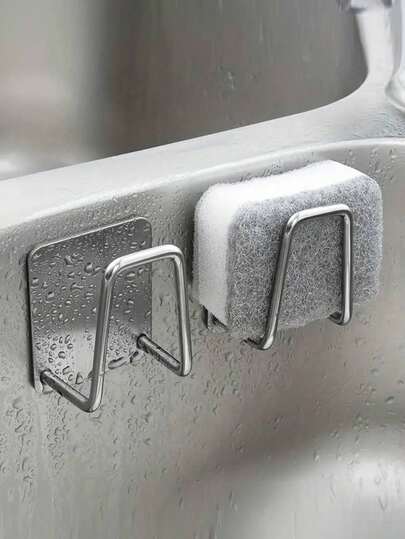 1/2/4 piezas Soporte para esponja de acero inoxidable, Organizador de fregadero de cocina, Gancho de almacenamiento montado en la pared, Plato de jabón de baño, Soporte y escurridor de esponja sin taladrar - Accesorios de cocina, Accesorios de baño