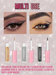 MISSLYN-MY SPARKLY SECRET SHIMMER LIQUID EYELINER SET, 3Pcs Liquid Glitter Eyeshadow Eyeliner, Bling Under Eye Shadow, Shimmer Eye Make Up, Gift Set, Quick Drying & Pigmented, Loose Glitter Glue For Crystals Makeup
