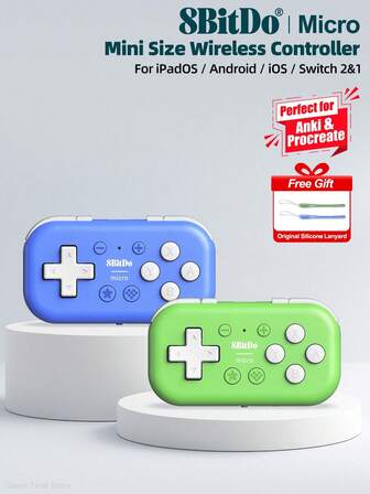  8BitDo Micro Gamepads Versatile Mini Keyboard For IPadOS Android MacOS Windows PC Pocket Sized Wireless Controller For Mobile Phone Compatible With Nintendo Switch 2 Switch Raspberry Pi Made For 2D Games Support Software Customized Blue And Green﻿
