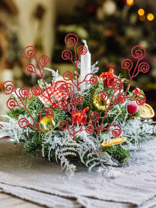 10-Piece Christmas Decor Set: Glitter Spray & Candy Curl Stems For DIY Wreath, Vase Filler & Home Decor,Glitter Stem & Candy-Shaped Spray Decor DIY Craft Supplies For Christmas/Wedding Wreath & Home#ChristmasDecorSet #DIYWreathSupplies #GlitterStemDecor #CandyChristmasDecor #VaseFiller #HolidayCraftSupplies #WeddingFloralDecor #