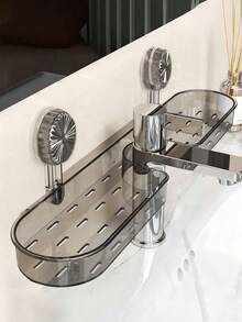 1 Peça Suporte de Parede Ajustável com Ventosa, Sem Adesivo, para Armazenar Artigos de Higiene, Suprimentos de Banheiro e Cosméticos, com Função de Drenagem, Adequado para Diversos Tamanhos de Torneira, Alta Capacidade de Carga, Presente Ideal para Férias