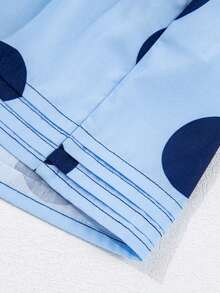 Women's Sky Blue Polka Dot Blouse - Chic & Feminine Ruffled Short Sleeve Shirt - 藍色 - 查看 9