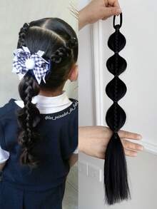 1件装合成辫子假发泡泡马尾接发，18英寸扭辫，带弹力带，儿童款 - 彩色 - 查看 11
