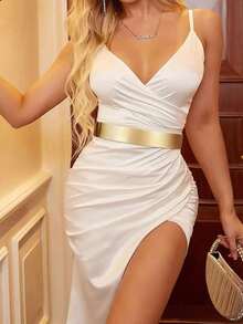 1pc/2pcs Shiny Gold Metal Underwire Waist Chain For Women, Suitable For Long Dress, Evening Gown, Wedding, Party, Business Meeting, Elegant Fall, Autumn, Halloween