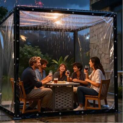 Thickened Transparent Waterproof Tarpaulin, Transparent Household Waterproof Tarpaulin, 1-Pack Transparent Tarpaulin, Tear Pvc Vinyl Tarpaulin, Heavy-Duty Greenhouse Tarpaulin, Protects Patio Mats From Snow And Frost In Winter, 14mil Thick, Tear-Resistant,