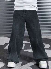 1pc Boys & Teens Elastic Waist Non-Denim Casual Pants, Versatile For Outings And Holidays, Suitable For All Seasons - Dark Grey - View 2