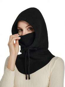 1顶男女通用加厚羊毛衬里拉法帽，带系带，针织保暖颈套面罩护耳帽，适合骑行，秋冬季 - 彩色 - 查看 6