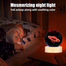 2Pcs Bola cristal 3D de Saturno/Luna,Luna 3d Glass Ball, Con Base De bola de cristal luz de noche,Luz Nocturna de Bola de Cristal,cristales para decorar,Navidad,regalos espaciales para niños - Multicolor - Ver 5