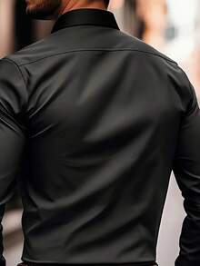 Kit Of 2 Men's Long-Sleeved Plus-Size Shirts, Solid Color, Business Casual Style, Comfortable And Breathable. - đen/xám - Xem 3