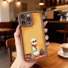 Cubierta de teléfono con borde negro y parte trasera naranja con estampado de gato blanco con gafas de sol pañuelo rojo y maleta sobre mantel a cuadros para uso diario en cafeterías Aplicable a los teléfonos de la serie Apple y Galaxy - Burdeos - Ver 5