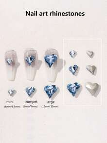 50pcs Crooked Heart Nail Art Rhinestones, Pointed Bottom Colorful Sparkling Heart & Heart K9 Glass Crystal Nail Jewelry Decorations