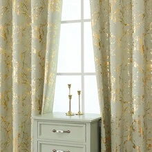 1片装遮光窗帘，金色箔印大理石纹，隔热遮光，卧室隔音，浅绿色 - 薄荷綠 - 查看 5