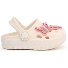 Sandalia babuche infantil menina feminino Bottons borboletas strass removíveis lançamento - Bege - Visão 4