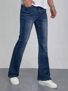 Men's Fashionable Slim Fit Stretch Flared Jeans - Royal Blue - View 6