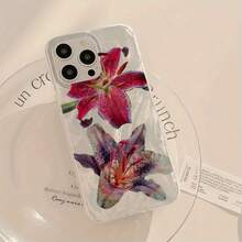 1 Pieza 2 Flores Patrón Simple Impermeable Anti-Huella Digital Anti-Arañazos Funda Transparente IMD Suave y Lisa Compatible con  16/16 Plus/16 Pro/16 Pro Max/ 15/15 Plus/15 Pro/15 Pro Max/ 14/14 Plus/14 Pro/14 Pro Max/ 13/13 Pro/13 Pro Max/ 12/12 Pro/12 Pro Max/ 11/11 Pro Max/45 Pro - Colores mixtos - Ver 7