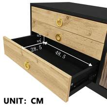Fernsehschrank, Lowboard Mit Türpaneelen Mit Wasserwellenmuster Und Drei Schubladen In Einem Farbschema Aus Holz Und Schwarz - Black + Natural Colors - View 7