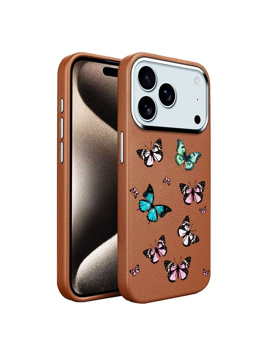 Funda de piel para iPhone 17 Pro Max 17 Air, pantalla completa, rosa, mini mariposa, alta calidad, protección contra caídas - Beis - Ver 1