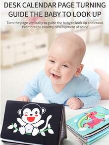 1 pièce Livre en tissu pour bébé avec queues d'animaux, livre en tissu, jouets pour nourrissons, calendrier miroir avec papier froissant, jouets éducatifs précoces pour bébés garçons et filles, jouets sensoriels pour le temps de tummy, cadeau - Multicolore - Voir 5