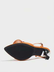 女士高跟鞋，时尚百搭，适合春夏派对、聚会、户外活动、时装秀、宴会等场合。电镀银色，尖头设计，闪亮夺目，3D兰花腰带，穆勒鞋带，镜面抛光纯色鞋面，性感交叉踝带，优雅奢华，活力橙色，适合通勤，可搭配圣诞节、情人节、秋季服饰。 - 橘色 - 查看 9