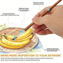 Set de 12 pinceles de pintura profesionales con punta redonda y puntiaguda, cerdas de nailon para pintura acrílica, acuarela y óleo (Negro y Marrón)