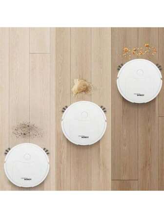 3'ü 1 arada Robot Süpürge, Güçlü Emiş, 60 Dakika Çalışma Süresi, İnce ve Hafif, Düşük Ses Seviyesi, Evcil Hayvan Tüyleri, Sert Zeminler ve Günlük Temizlik İçin Uygun, Engellerle Karşılaştığında Otomatik Yön Ayarlaması, Rastgele Temizleme, 400mAh Lityum Pil, USB Şarj, Evcil Hayvan Tüyü Temizleme Fırçası