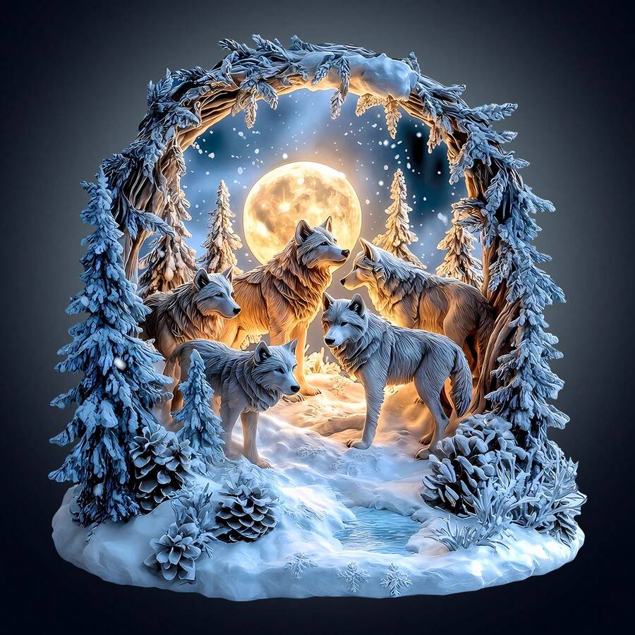 1pc Snowy Night Wolf Pack Wooden Puzzle, Asymmetrical Animal Shape Wooden Jigsaw Puzzle, Decorative Art, Tabletop Game Magic Puzzle, Unique Children's Educational Puzzle, Holiday Gift, Adult Wooden Puzzle, Christmas Gift, Back To School Gift, Birthday Gift (2D Puzzle) - Multicolor - View 1