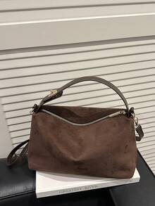 1pc Women's New Crescent Moon Handbag, Fashionable Minimalist Suede Tote Bag, Suitable For Dates, Gifts, Commuting, Shopping