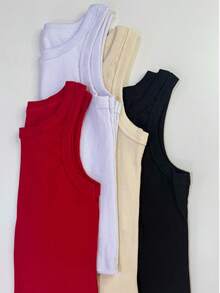 Kit Of 4 Women's Tank Tops, Premium Stylish Blogger-Style Blouses, Spring , Perfect For End-Of-Year Celebrations And Christmas. - 紅色,米色,黑色和白色 - 查看 1