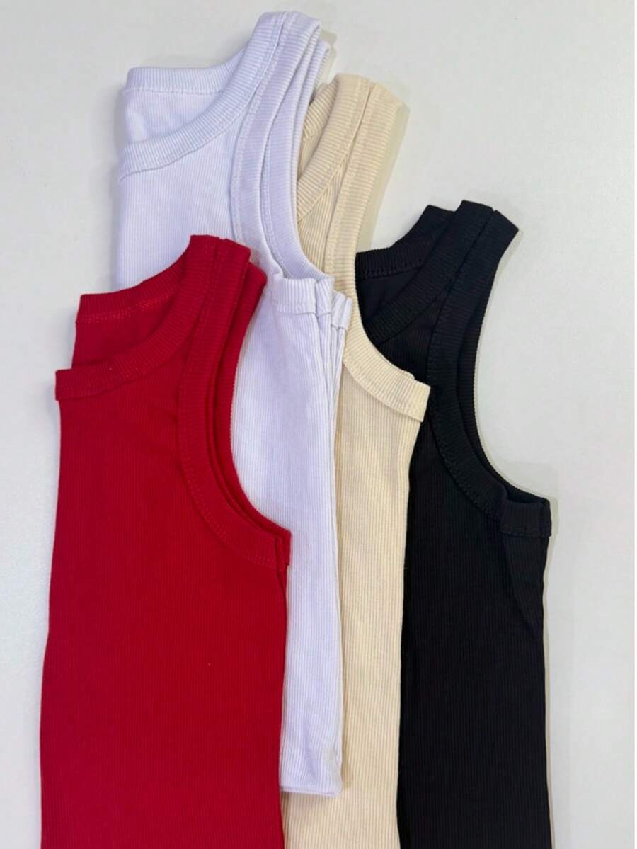 Kit Of 4 Women's Tank Tops, Premium Stylish Blogger-Style Blouses, Spring , Perfect For End-Of-Year Celebrations And Christmas. - 紅色,米色,黑色和白色 - 查看 1