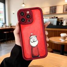 Cubierta de teléfono con borde negro y parte trasera roja con estampado de gato navideño usando gorro de Santa Claus para uso diario en cafeterías y espacios casuales Aplicable a los teléfonos de la serie Apple y Galaxy - Burdeos - Ver 7