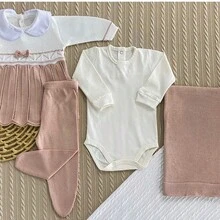 Luxury 4-Piece Baby Outfit Set – Bodysuit, Footed Pants, Dress, And Baby Blanket - Bụi hồng - Xem 2