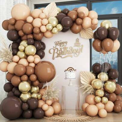104pcs Brown Balloon Arch Kit, Boho Brown Gold Cream Balloon Arch Decor, Suitable For Boy/Girl Birthday, Baby Shower, Jungle , Forest Party
