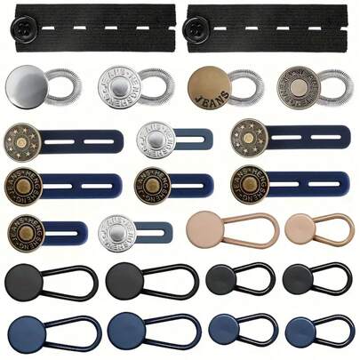 6/16/24pcs Waist Extender Button, Detachable Jeans Waist Adjustment Clips, No Sewing Elastic Stretch Waistband Buckle