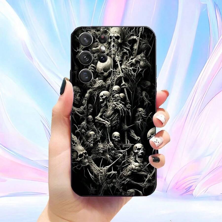 Funda para teléfono con diseño de calavera - a prueba de golpes, TPU duradero, diseño de dibujos animados, compatible con Galaxy S22/S22 Ultra/S23 FE/S23 Ultra/S24 Plus/S24 Ultra/A32/A35/A05S/A15/A53/A54/A05/A51/A55/A33/A14, funda de protección completa. - Colores mixtos - Ver 1