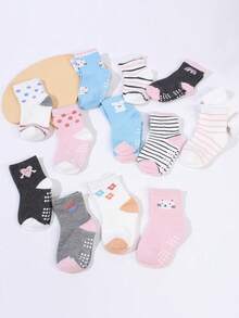 12双防滑婴儿袜，带防滑点，适合1-5岁女童，短袜，多种颜色可选 - 彩色 - 查看 3