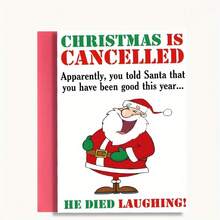 Funny Santa Claus Laughing Christmas Card - 'Christmas Canceled, Santa Died Laughing!' - Perfect For Friends, Family, And Office Holiday Greetings, Festive Greeting Card | Humorous Christmas Design | Fun Illustration, Christmas Card For Friends