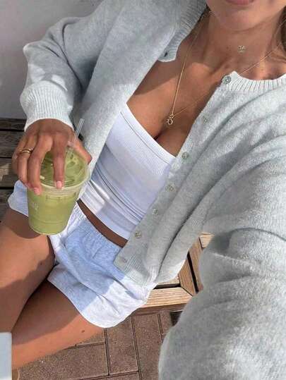 FOR BEAUTY Spring Autumn/Winter New Women's Knitwear Round Neck Casual Commuting Style Long Sleeve Slim Fashion Button Daily Versatile Cardigan Top Christmas Autumn Sweater Coat