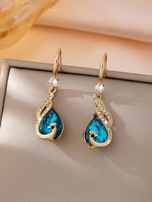 1 Pair Fashionable & Elegant Blue Faux Gemstone Peacock Pendant Earrings, Suitable For Daily, Date, Vacation, Party And Gift - Multicolor - View 3