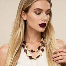 Layered Sweater Chain Retro Vacation Style Handmade Coconut Shell Wooden Beads Multi-Layer Sweater Chain Bohemian Niche High-End Necklace For Women - Vòng cổ - Đỏ - Xem 3