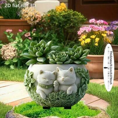 Acrylic Flat Cute Cat & Succulent Plant Outdoor Garden Lawn Decoration Sign