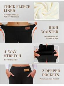 1/2 piezas Medias térmicas forradas para mujer, negras de cintura alta gruesas y suaves con control de abdomen, cómodas - Multicolor - Ver 7