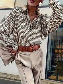 大码女式几何印花长袖休闲衬衫 - 彩色 - 查看 4