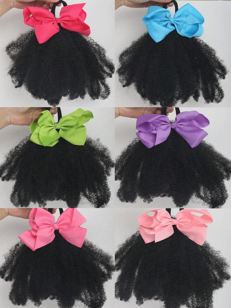 1pc Kids Afro Puff Soft Hair Luxury Kids Hair Buns Hand Feel Marley Kinky Bulk For Hair Girl With Elastic